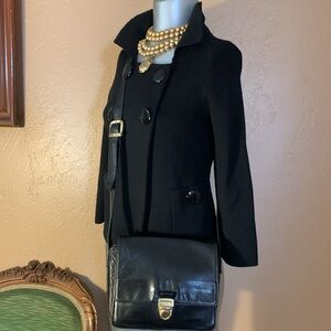 Vintage Perlina Black Leather Crossbody Bag.